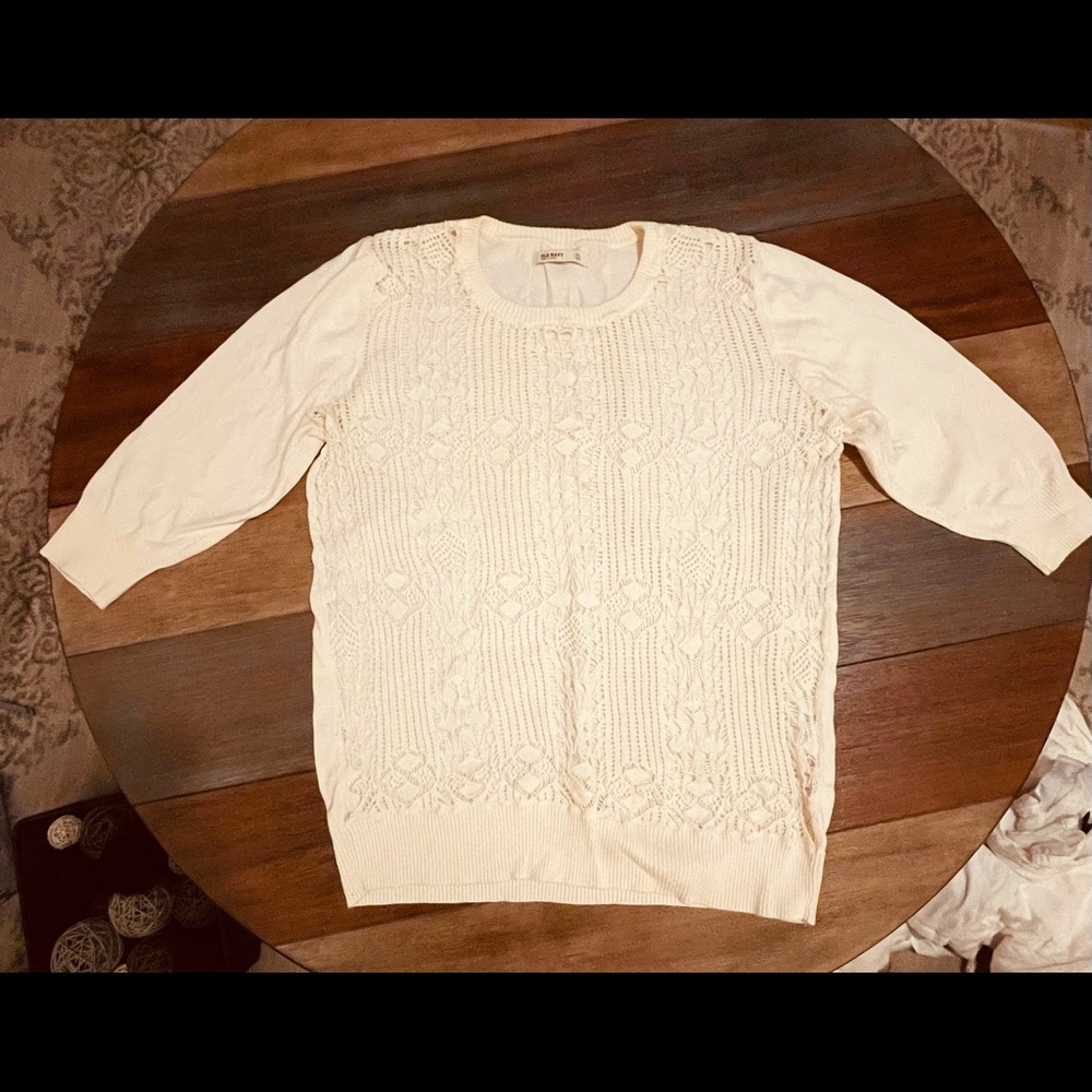 Old Navy Cream Crochet Front 3/4 sleeve sweater XL